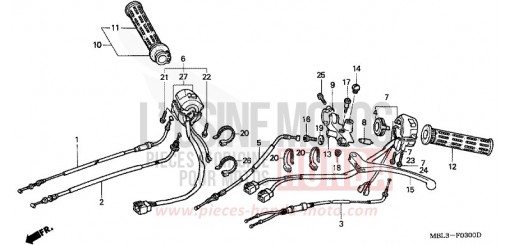 COMMUTATEUR/CABLE/LEVIER DE GUIDON NT650V5 de 2005